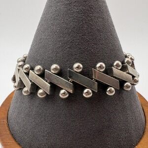 Sterling Silver 925 Geometric Ball Link DNA Chain Bracelet 7in Box Clasp 34.79g